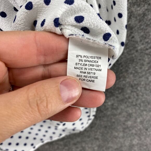 5/$45 Notations Blouse Women M Medium White Polka Dot V-Neck Long Sleeve - Picture 6 of 9